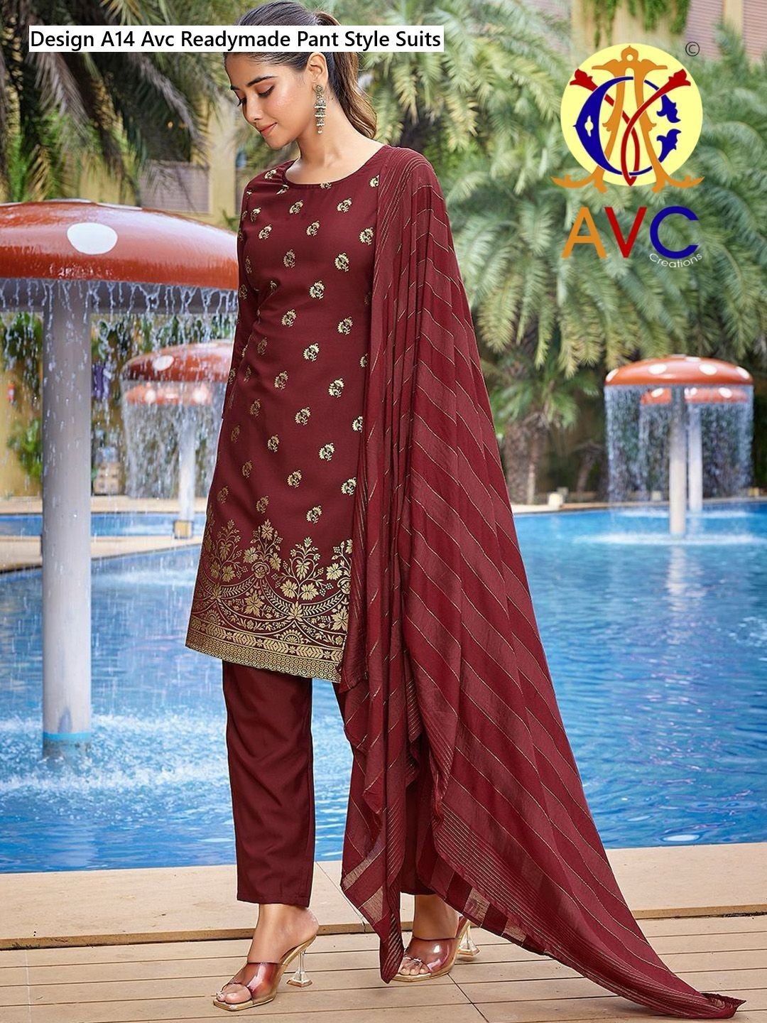 Design A14 Avc Crape Readymade Pant Style Suits Manufacturer Ahmedabad