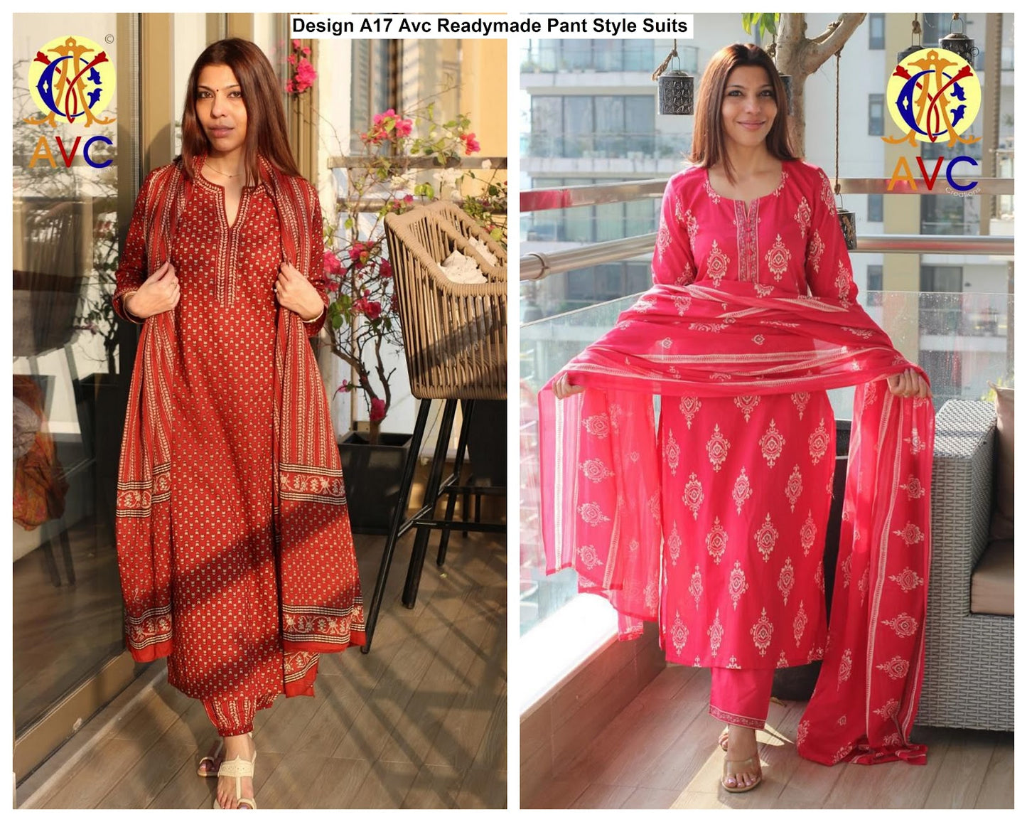 Design A17 Avc Heavy Rayon Readymade Pant Style Suits Exporter Gujarat