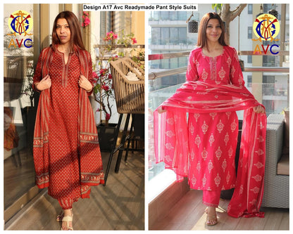 Design A17 Avc Heavy Rayon Readymade Pant Style Suits Exporter Gujarat