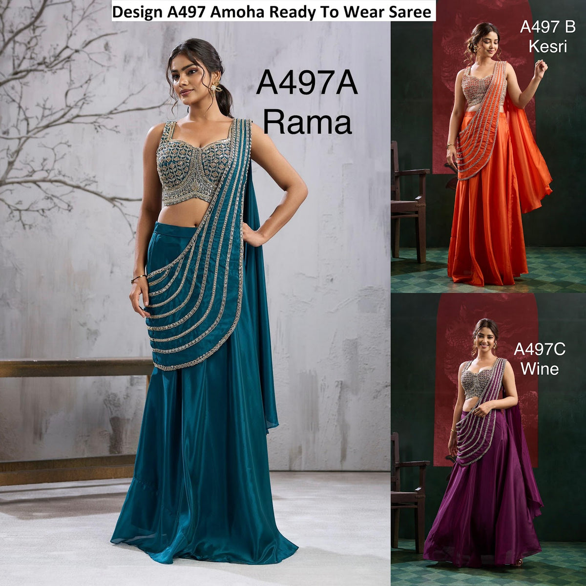Design A497 Amoha Imported Ready To Wear Saree Manufacturer India