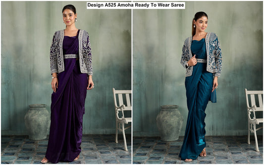 Design A525 Amoha Fendy Ready To Wear Saree Wholesale Rate