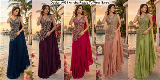 Design A535 Amoha Silk Crush Ready To Wear Saree Manufacturer India
