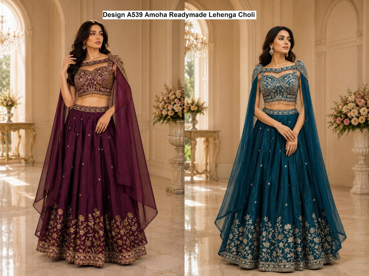 Design A539 Amoha Nc Satin Readymade Lehenga Choli Supplier Ahmedabad