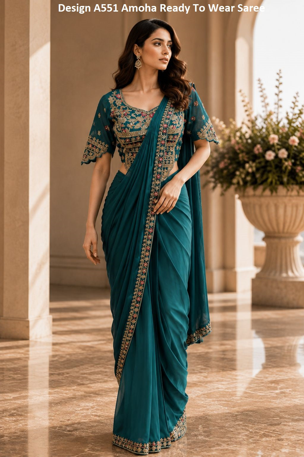 Design A551 Amoha Armani Satin Ready To Wear Saree Supplier