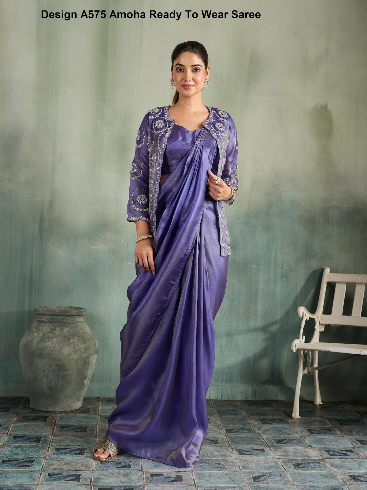 Design A575 Amoha Shimmer Ready To Wear Saree Manufacturer