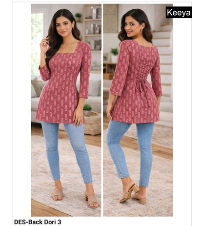 Design Back Dori Keeya Cotton Short Kurtis Exporter Ahmedabad