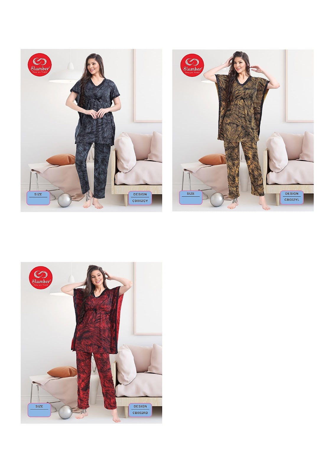 Design Cb001 Slumber Satin Kaftan Night Suits Manufacturer Gujarat