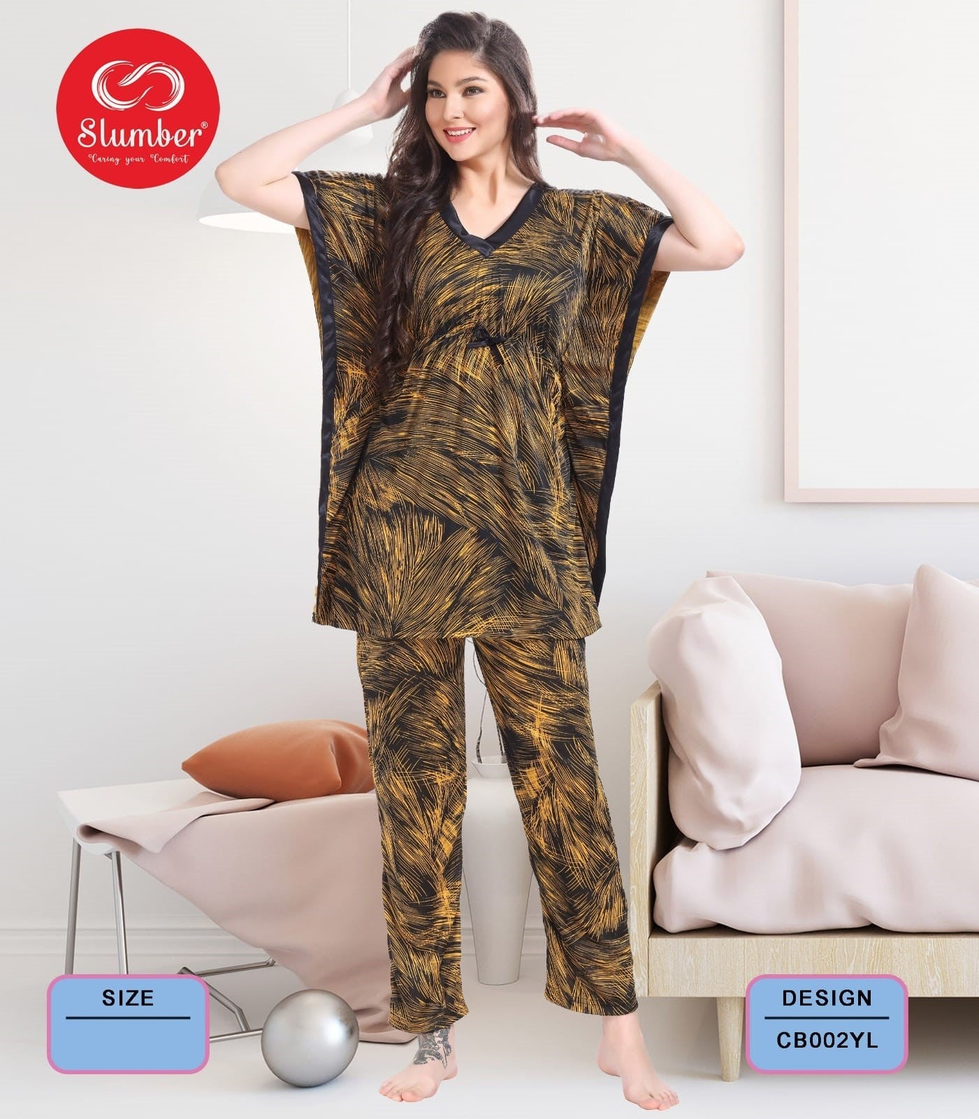 डिज़ाइन Cb001 स्लंबर साटन कफ्तान नाइट सूट निर्माता गुजरात