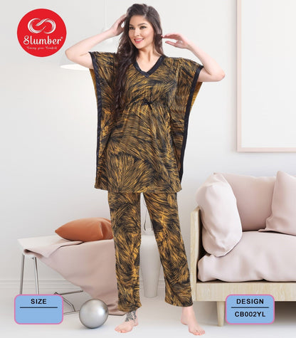 डिज़ाइन Cb001 स्लंबर साटन कफ्तान नाइट सूट निर्माता गुजरात