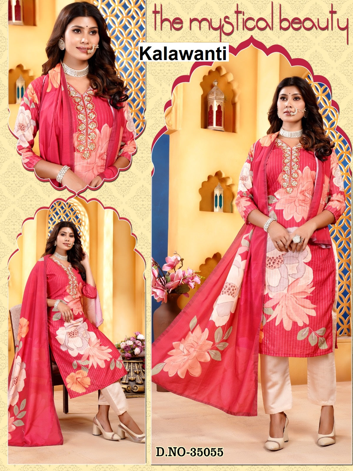 Design Crochet Kalawanti Muslin Readymade Pant Style Suits Wholesaler Ahmedabad
