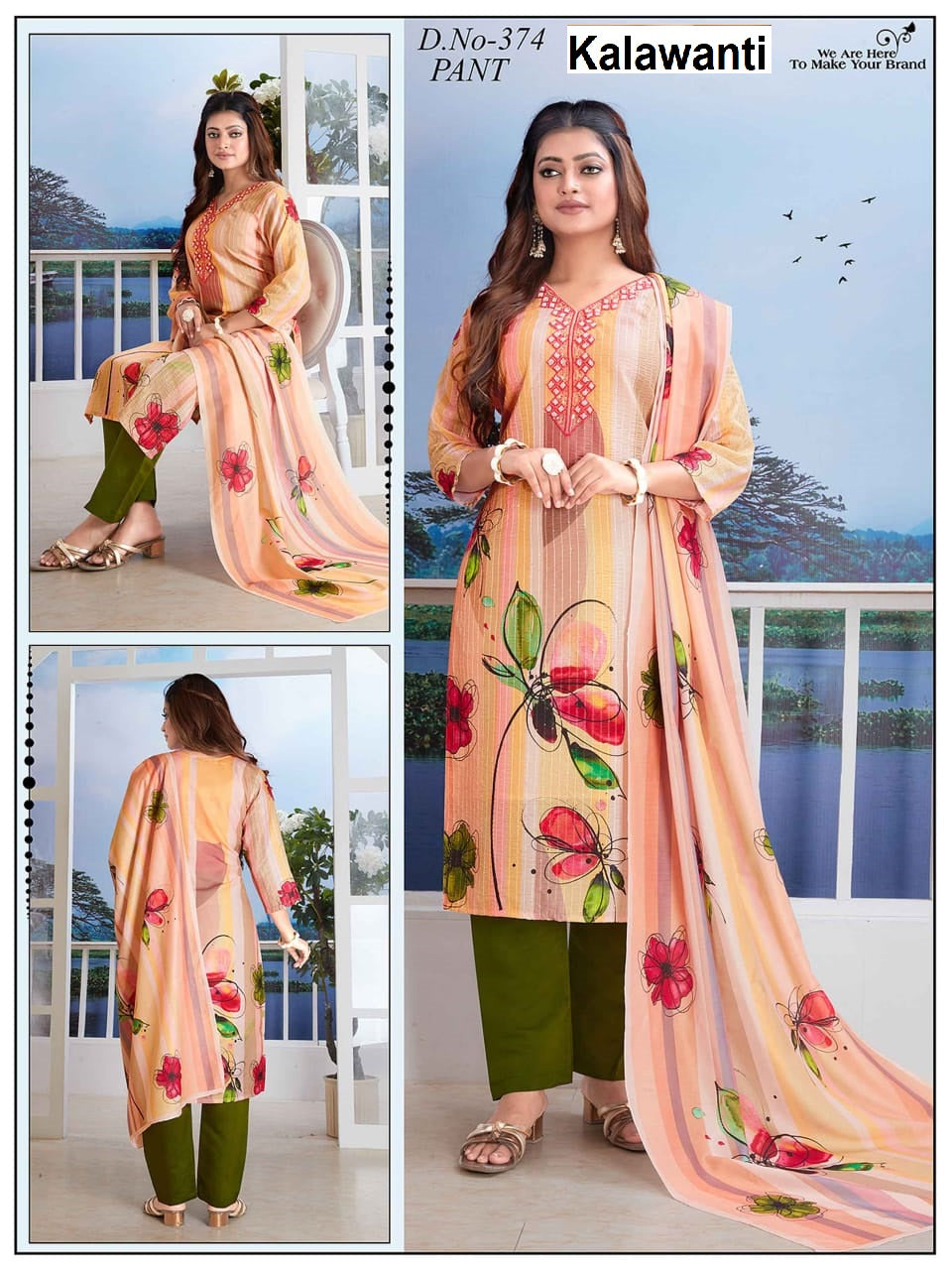 Design Crochet Kalawanti Muslin Readymade Pant Style Suits Wholesaler Ahmedabad