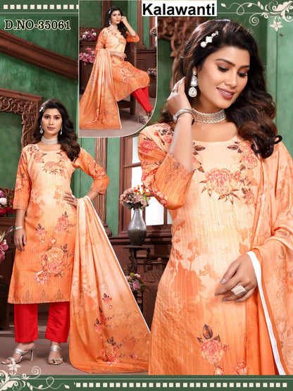 Design Crochet Kalawanti Muslin Readymade Pant Style Suits Wholesaler Ahmedabad
