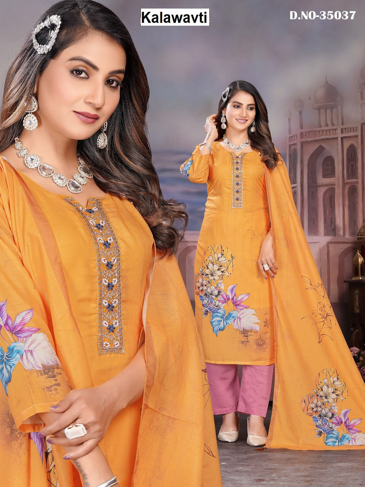 Design Digital Print Kalawavti Muslin Silk Readymade Pant Style Suits Supplier Ahmedabad