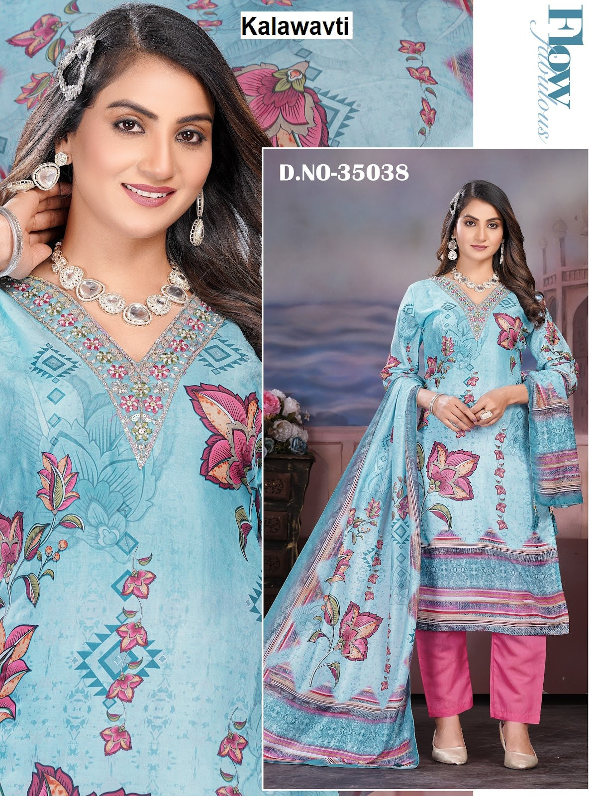 Design Digital Print Kalawavti Muslin Silk Readymade Pant Style Suits Supplier Ahmedabad