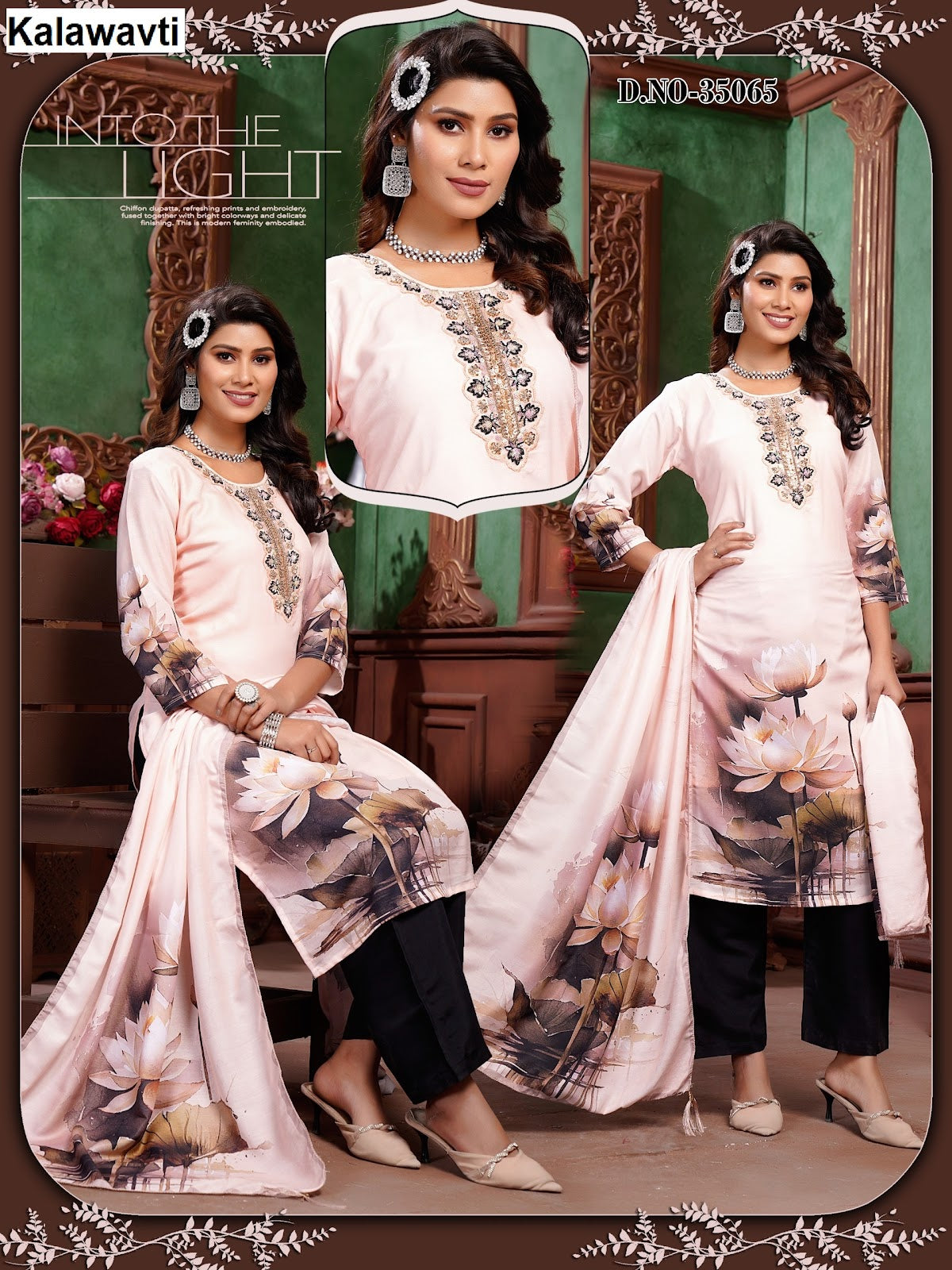 Design Digital Print Kalawavti Muslin Silk Readymade Pant Style Suits Supplier Ahmedabad