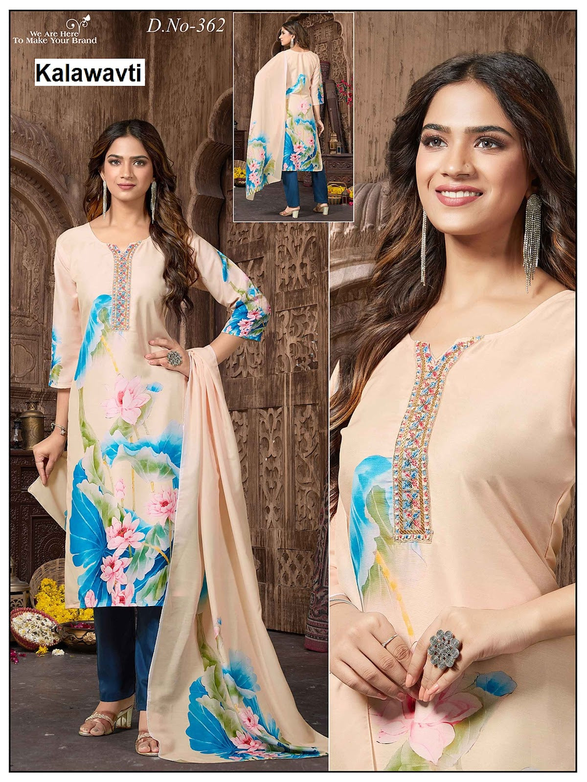 Design Digital Print Kalawavti Muslin Silk Readymade Pant Style Suits Supplier Ahmedabad