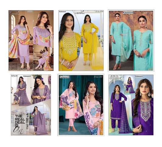 Design Handwork Kalawanti Roman Silk Readymade Pant Style Suits Wholesale Price
