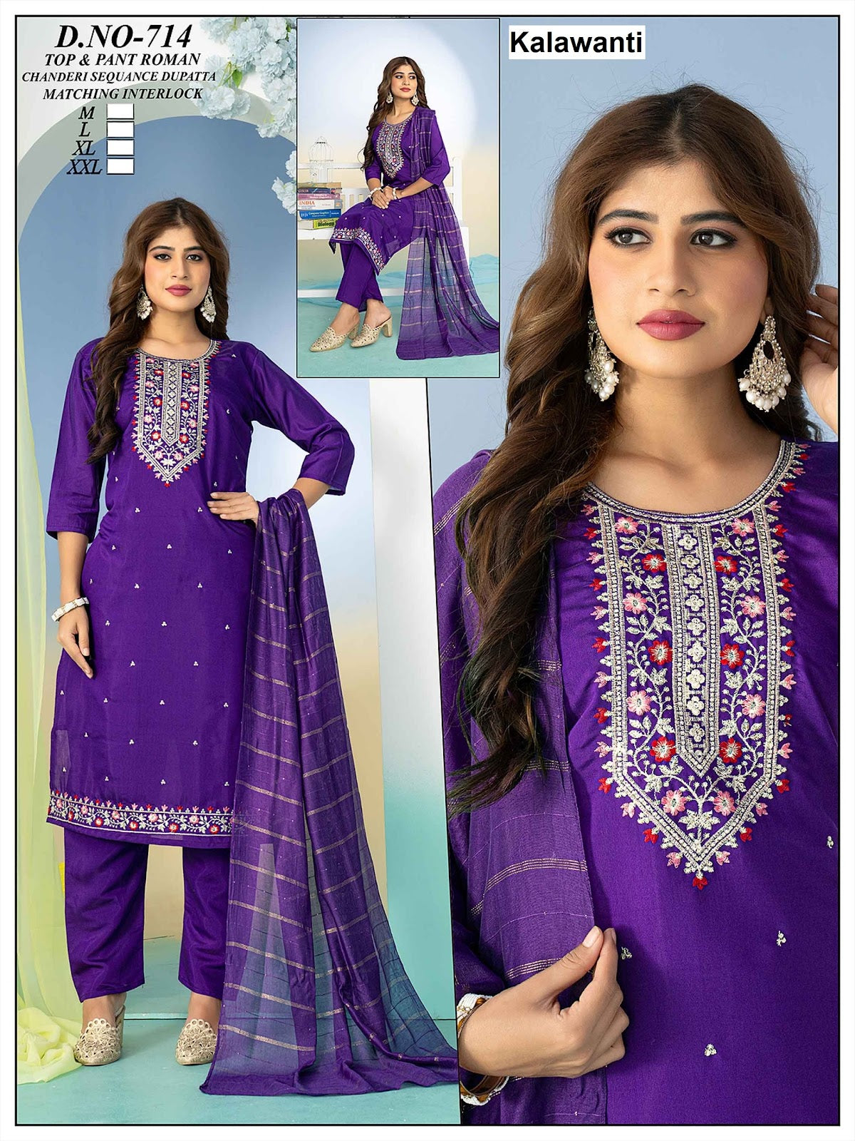 Design Handwork Kalawanti Roman Silk Readymade Pant Style Suits Wholesale Price
