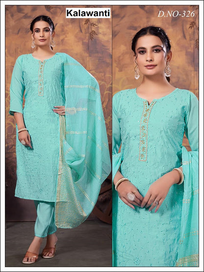 Design Handwork Kalawanti Roman Silk Readymade Pant Style Suits Wholesale Price
