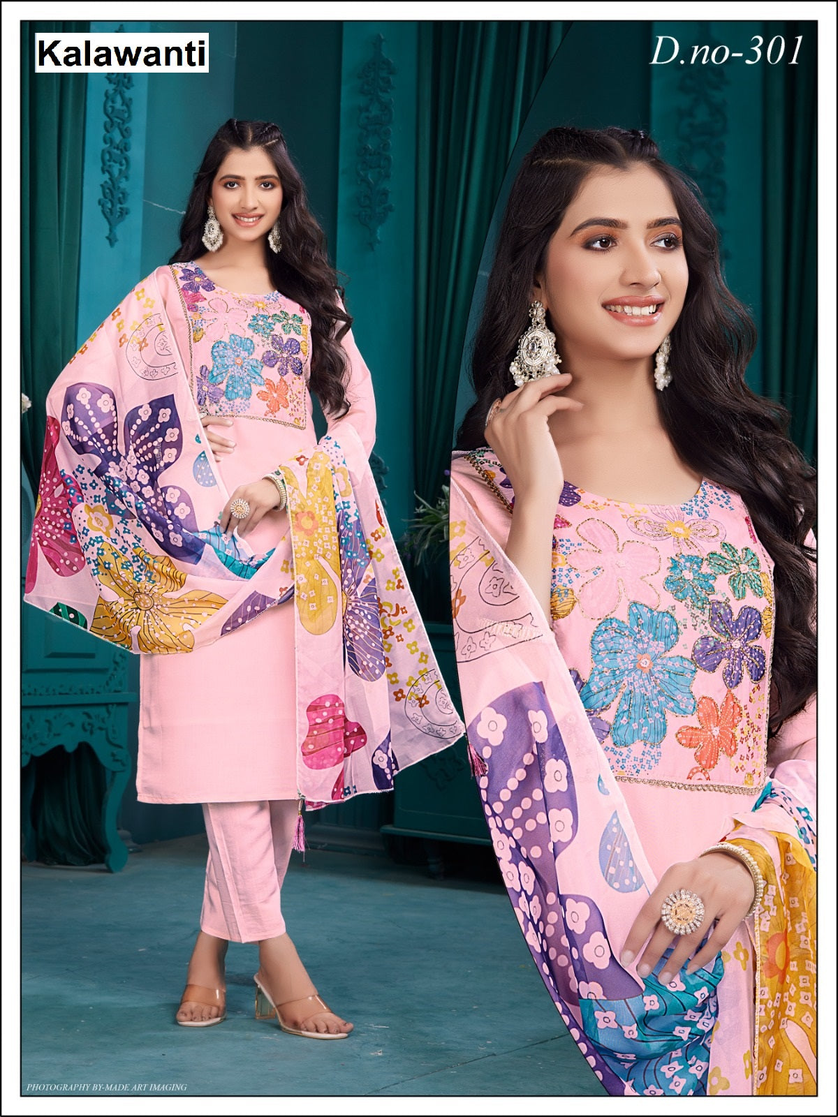 Design Handwork Kalawanti Roman Silk Readymade Pant Style Suits Wholesale Price