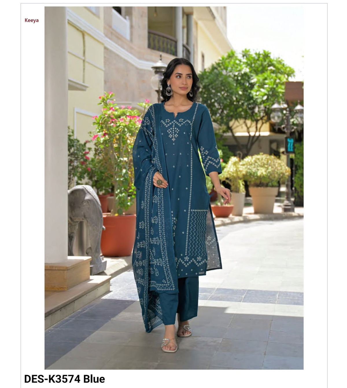 Design K3574 Keeya Bandhej Readymade Cotton Pant Suits Wholesale