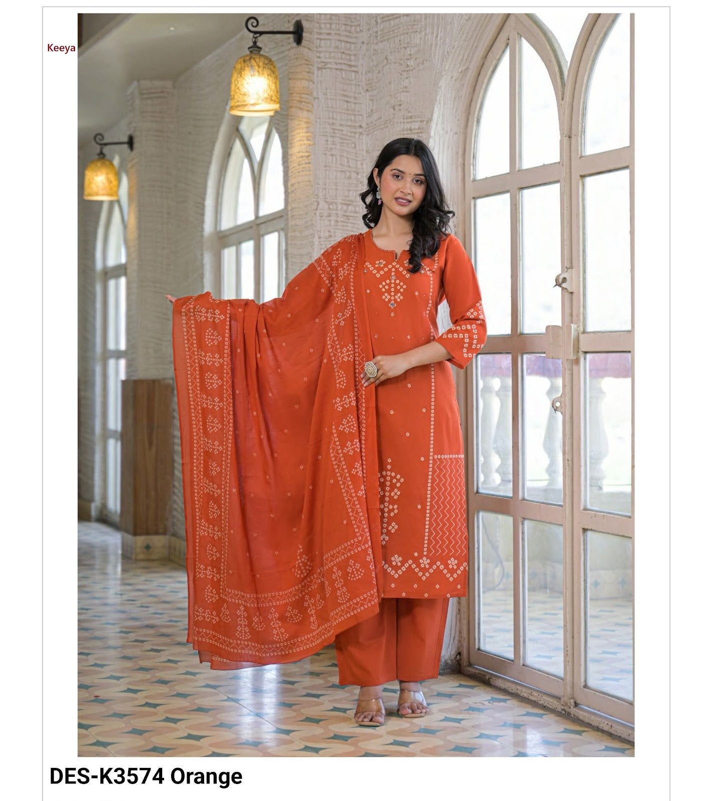 Design K3574 Keeya Bandhej Readymade Cotton Pant Suits Wholesale