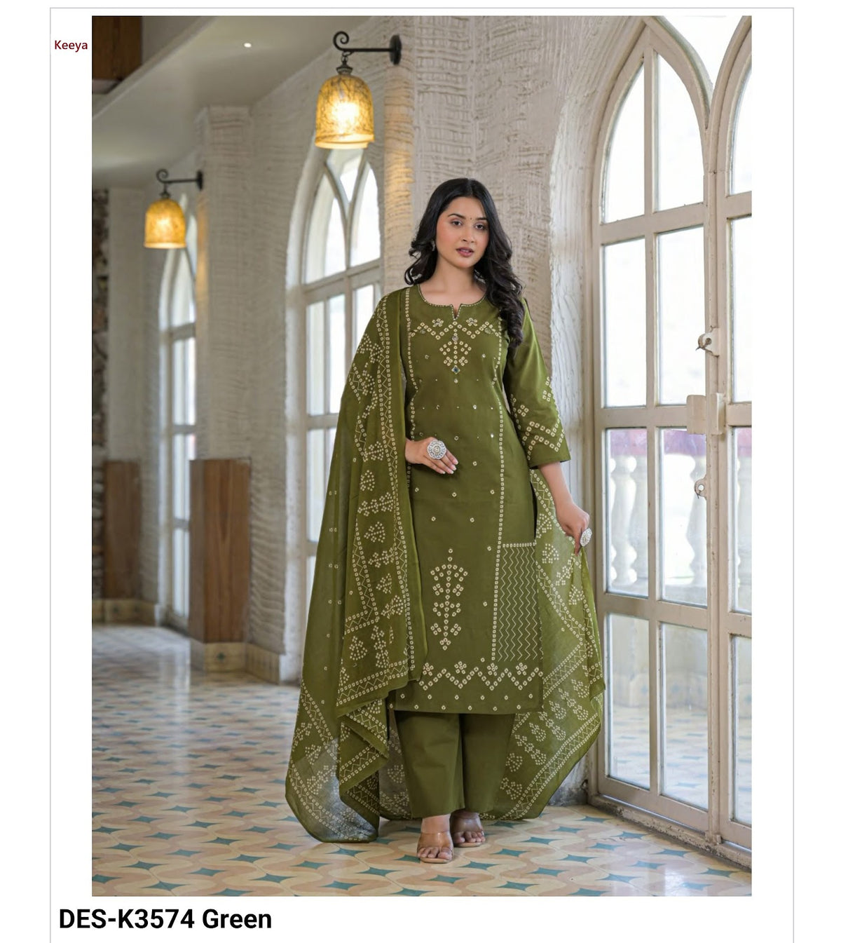 Design K3574 Keeya Bandhej Readymade Cotton Pant Suits Wholesale