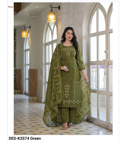Design K3574 Keeya Bandhej Readymade Cotton Pant Suits Wholesale
