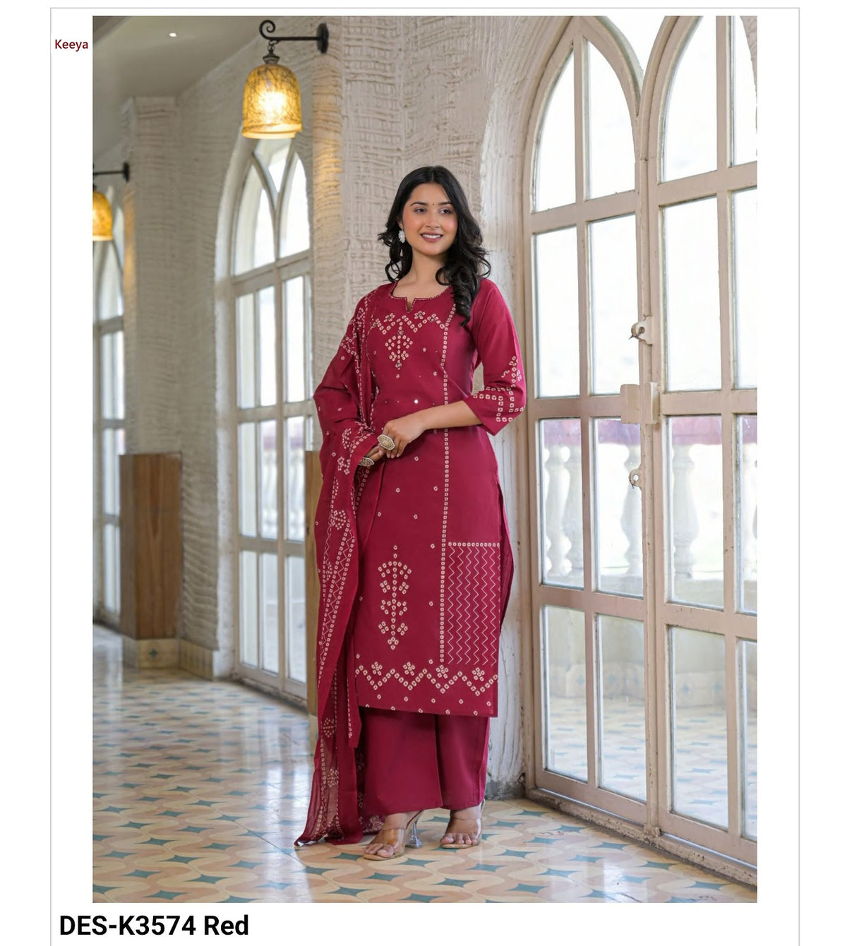 Design K3574 Keeya Bandhej Readymade Cotton Pant Suits Wholesale