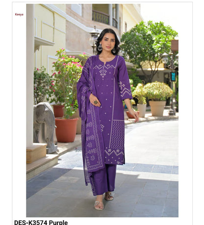 Design K3574 Keeya Bandhej Readymade Cotton Pant Suits Wholesale