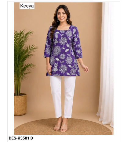 Design K3581 Keeya Cotton Short Kurtis Wholesaler Ahmedabad