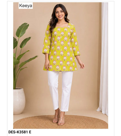 Design K3581 Keeya Cotton Short Kurtis Wholesaler Ahmedabad