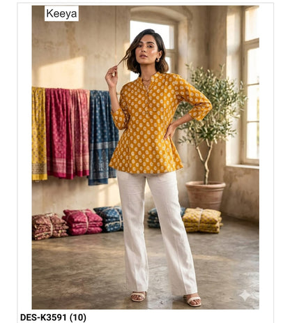 Design K3591 Keeya Cotton Short Kurtis Manufacturer India