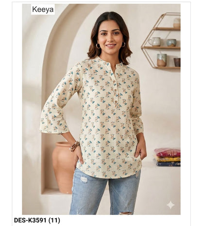Design K3591 Keeya Cotton Short Kurtis Manufacturer India