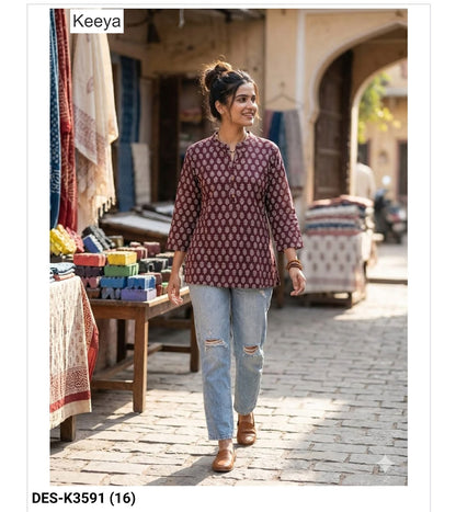 Design K3591 Keeya Cotton Short Kurtis Manufacturer India