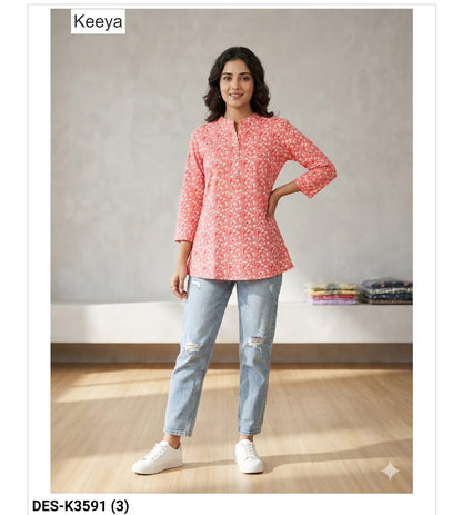 Design K3591 Keeya Cotton Short Kurtis Manufacturer India