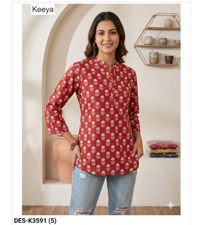 Design K3591 Keeya Cotton Short Kurtis Manufacturer India