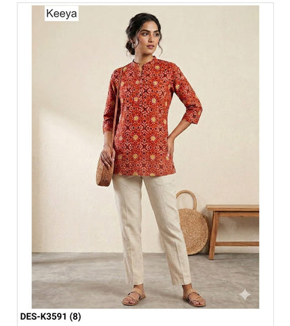 Design K3591 Keeya Cotton Short Kurtis Manufacturer India