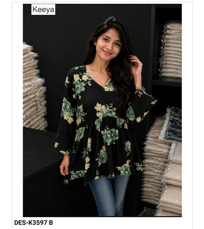 Design K3597 Flair Keeya Cotton Fancy Tops Wholesale Price