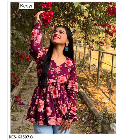 Design K3597 Flair Keeya Cotton Fancy Tops Wholesale Price