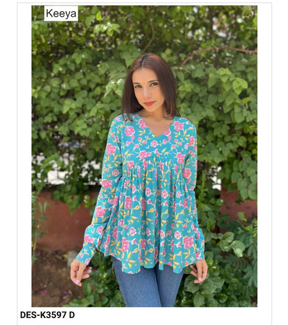 Design K3597 Flair Keeya Cotton Fancy Tops Wholesale Price