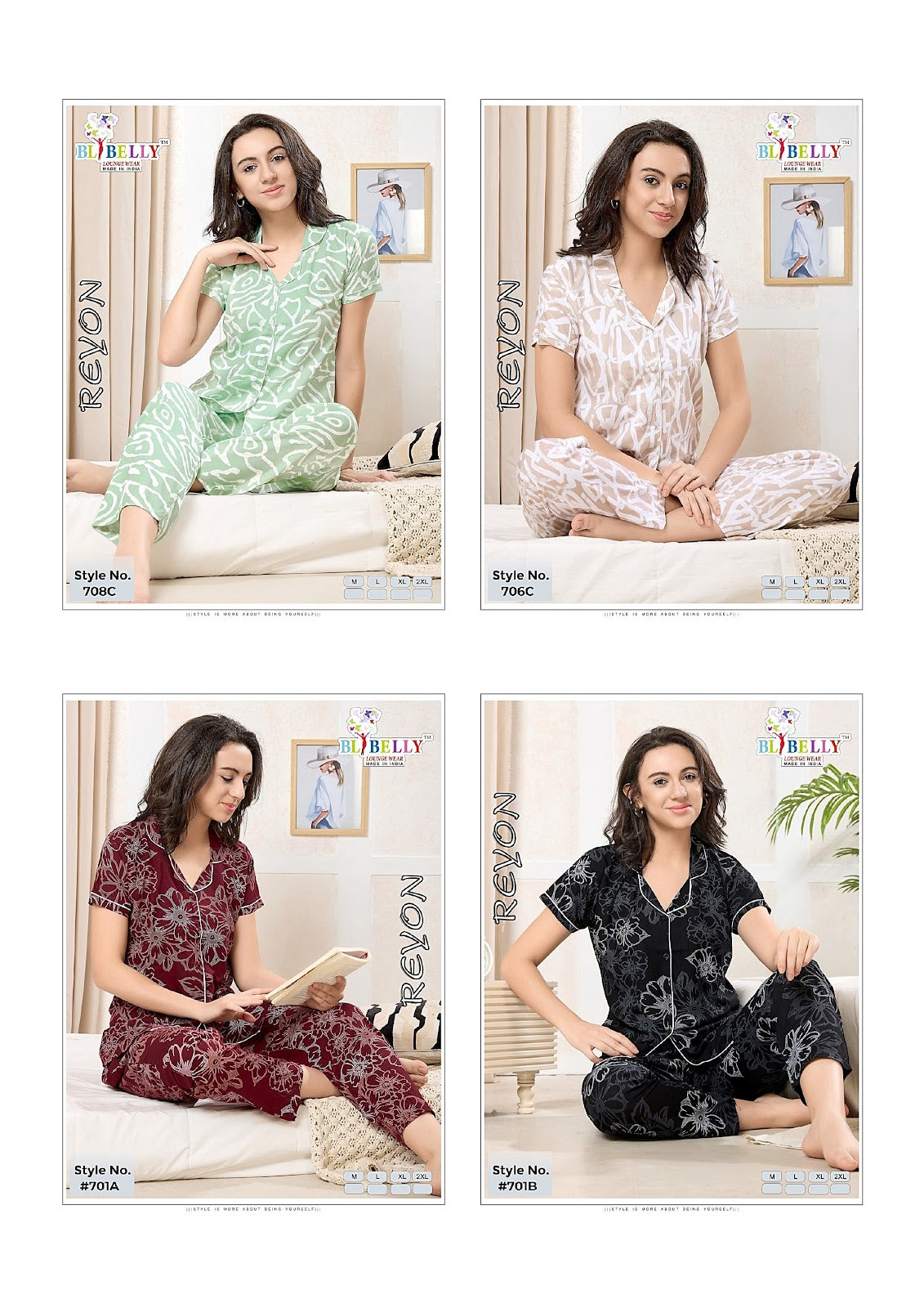 Design Kns Belly Reyon Collar Night Suits Wholesale Price