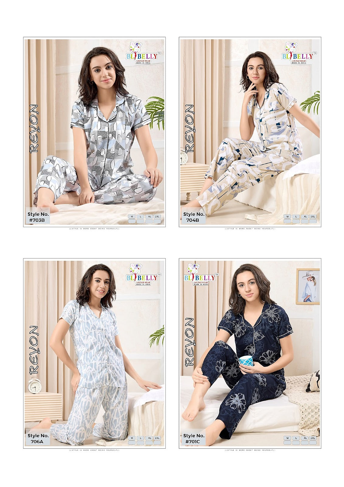 Design Kns Belly Reyon Collar Night Suits Wholesale Price