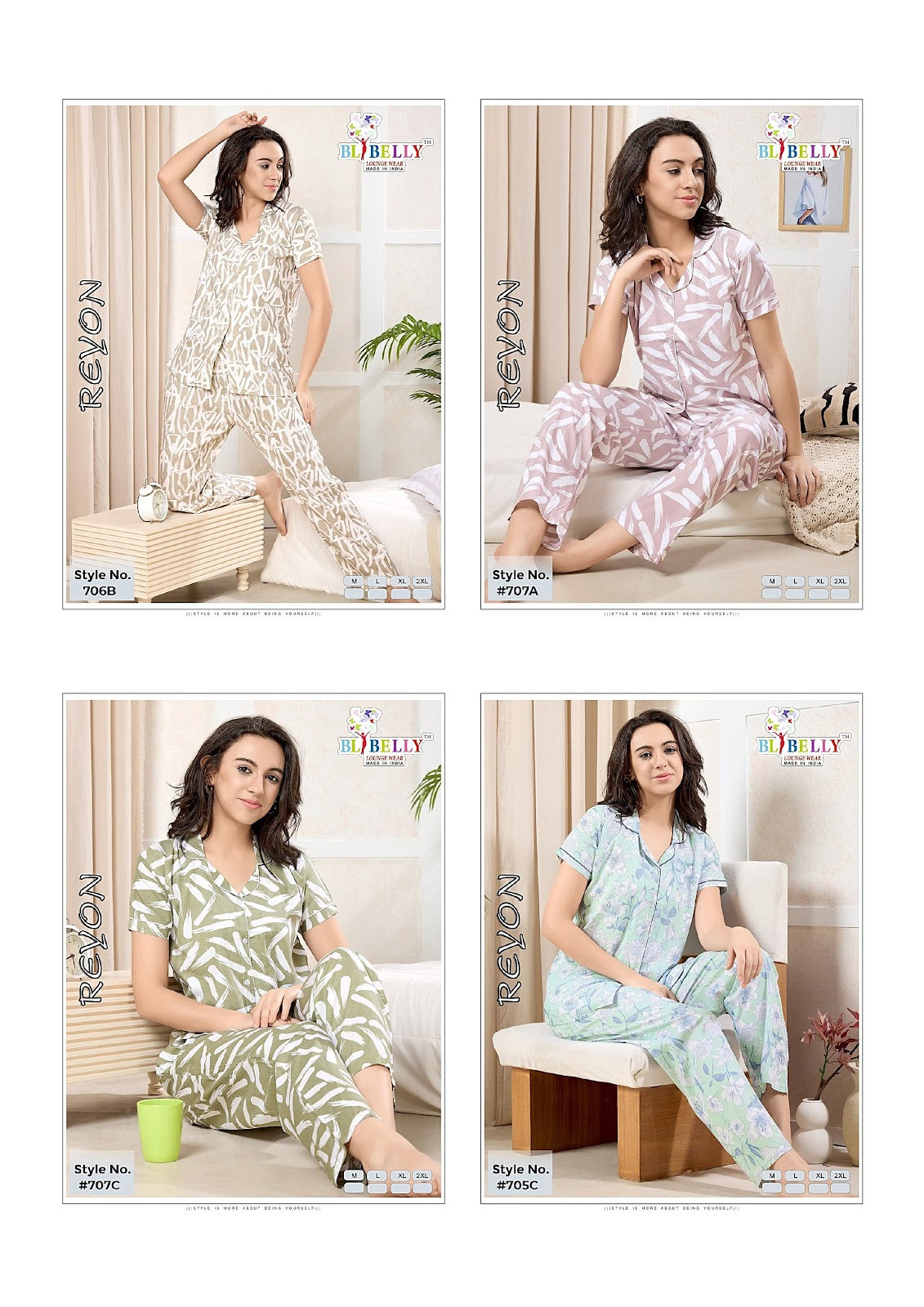 Design Kns Belly Reyon Collar Night Suits Wholesale Price