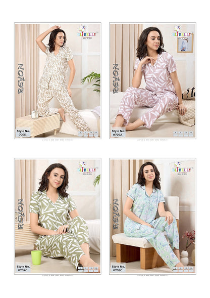 Design Kns Belly Reyon Collar Night Suits Wholesale Price