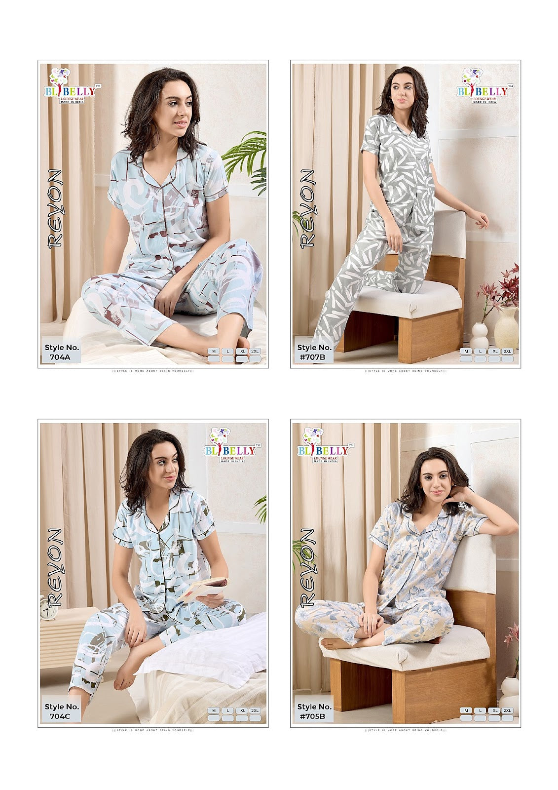 Design Kns Belly Reyon Collar Night Suits Wholesale Price