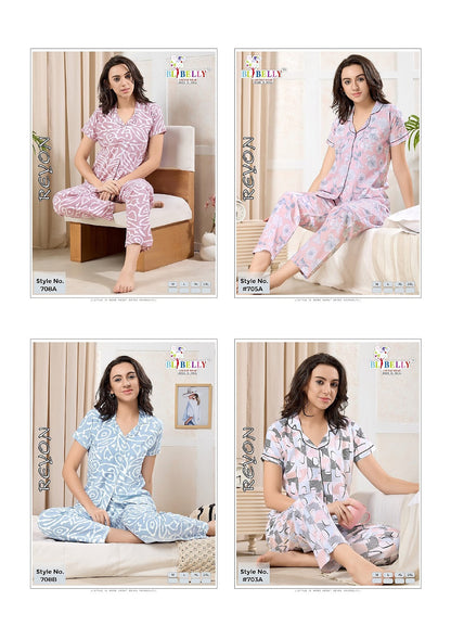 Design Kns Belly Reyon Collar Night Suits Wholesale Price