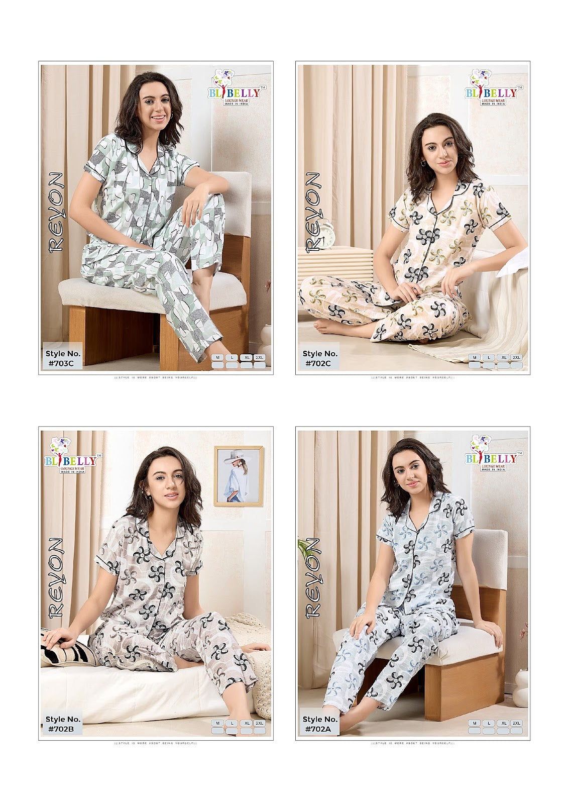 Design Kns Belly Reyon Collar Night Suits Wholesale Price