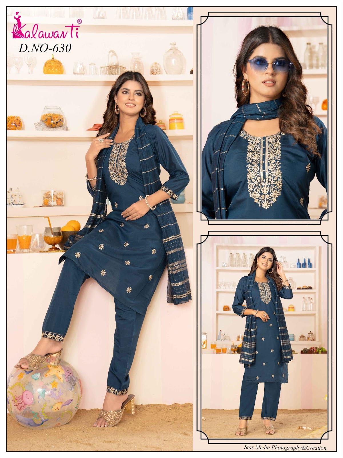 Design Neck Work Kalawavti Roman Silk Readymade Pant Style Suits Manufacturer Ahmedabad