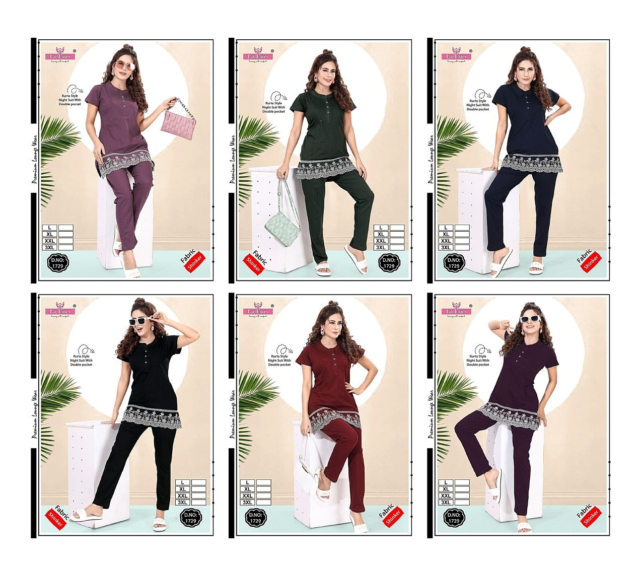 Design No 1729 La Fairy Hosiery Sinker Kurta Night Suits Exporter India